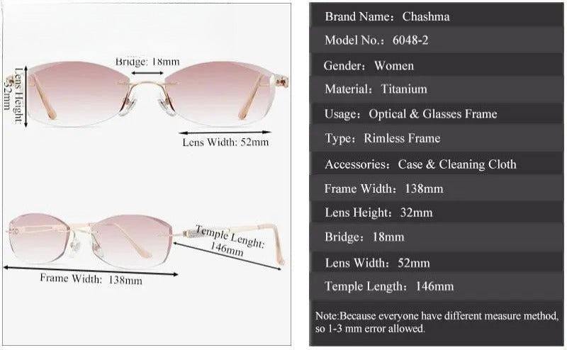 Women's Oval Rimless Titanium Prescription Glasses 6048 — view 6 | Rx Spectacle