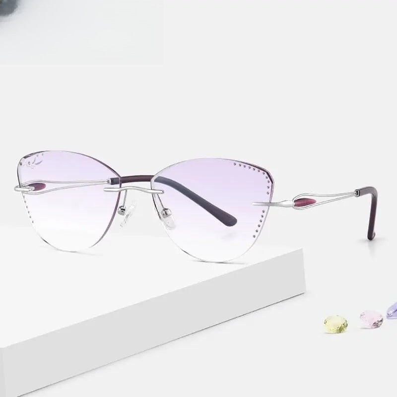 Women's Cat Eye Rimless Titanium Prescription Glasses 88205 — view 2 | Rx Spectacle