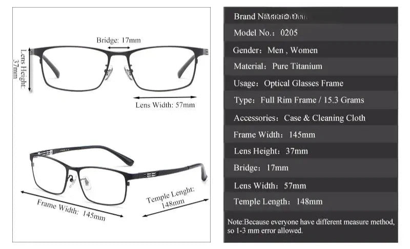Men's Square Full Rim Titanium Prescription Glasses 310205 — view 2 | Rx Spectacle