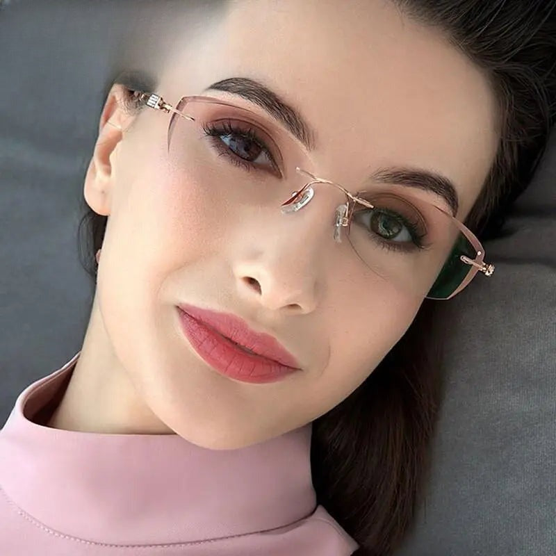 Women's Rectangular Rimless Titanium Prescription Glasses 6048 — view 2 | Rx Spectacle