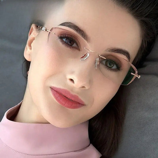Women's Rectangular Rimless Titanium Prescription Glasses 6048 — view 1 | Rx Spectacle