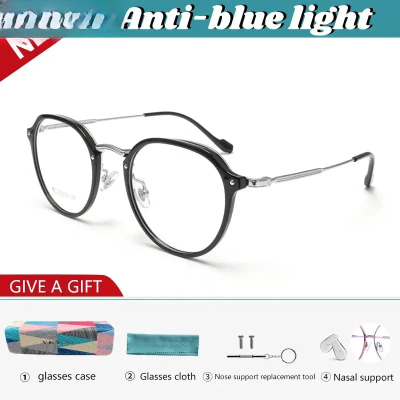Unisex Round Full Rim Titanium Flat Top Reading Glasses 50111 — view 4 | Rx Spectacle