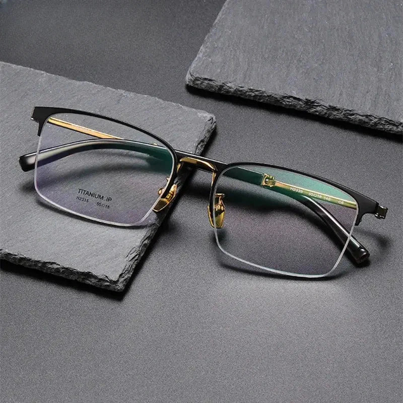 Men's Square Semi-Rimless Titanium Prescription Glasses 402035 — view 1 | Rx Spectacle
