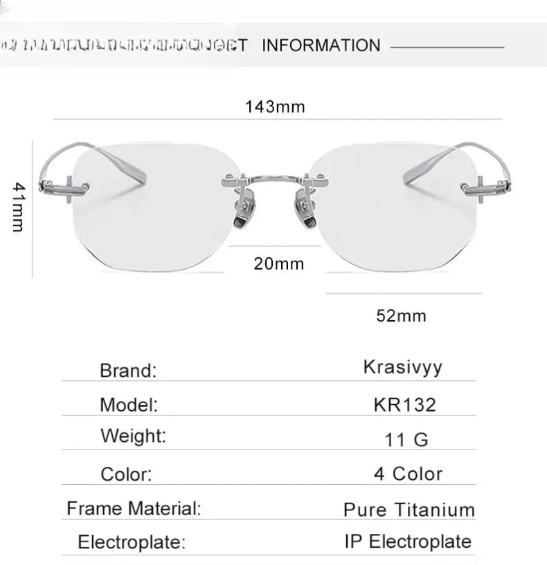 Men's Square Rimless Titanium Prescription Glasses K132 — view 10 | Rx Spectacle