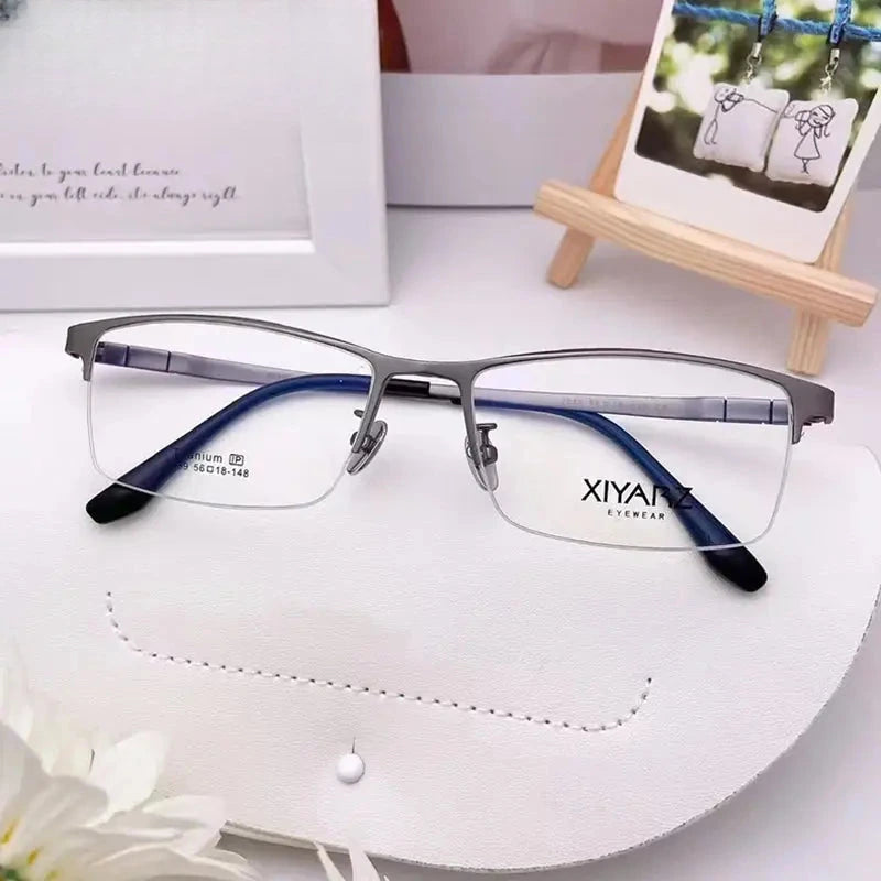Men's Square Semi-Rimless Titanium Oversized Prescription Glasses 42039 — view 3 | Rx Spectacle