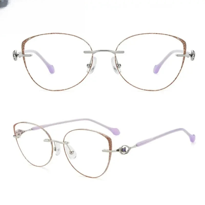 Women's Cat Eye Rimless Titanium Prescription Glasses 652058 — view 3 | Rx Spectacle