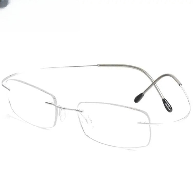 Unisex Rectangular Rimless Titanium Prescription Glasses 6074 — view 3 | Rx Spectacle