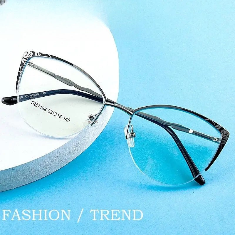 Women's Cat Eye Semi-Rimless Acetate Prescription Glasses 87198 — view 1 | Rx Spectacle