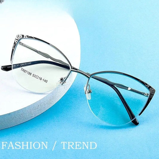Women's Cat Eye Semi-Rimless Acetate Prescription Glasses 87198 — view 1 | Rx Spectacle