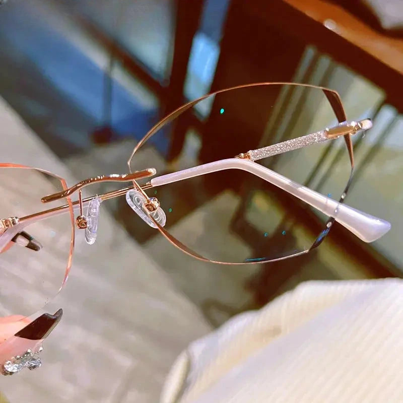 Women's Oval Rimless Titanium Prescription Glasses 88606 — view 3 | Rx Spectacle