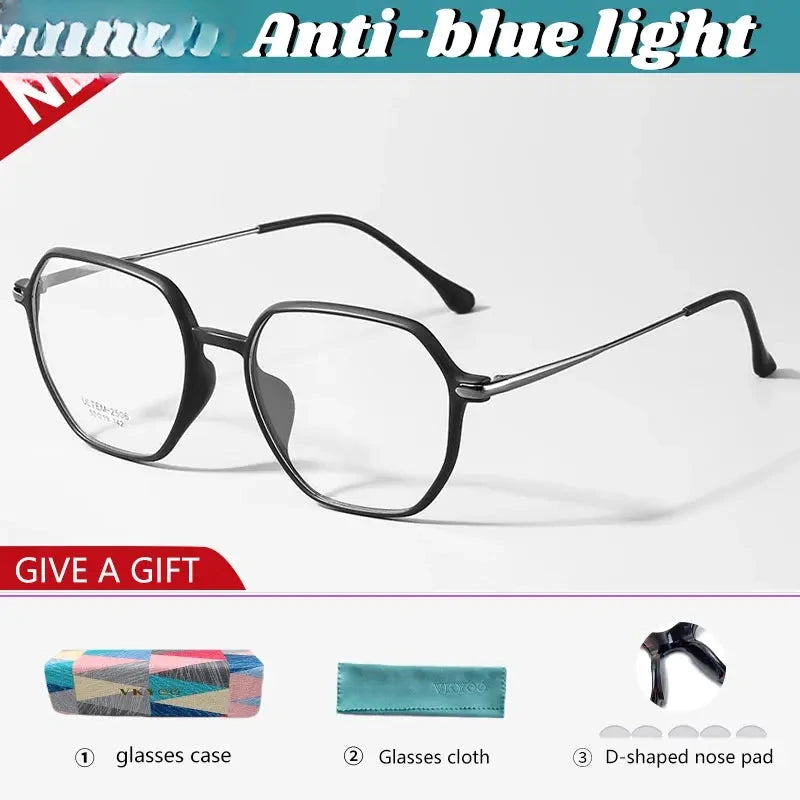 Women's Polygon Full Rim Stainless Steel Flat Top Reading Glasses 4250 — view 9 | Rx Spectacle
