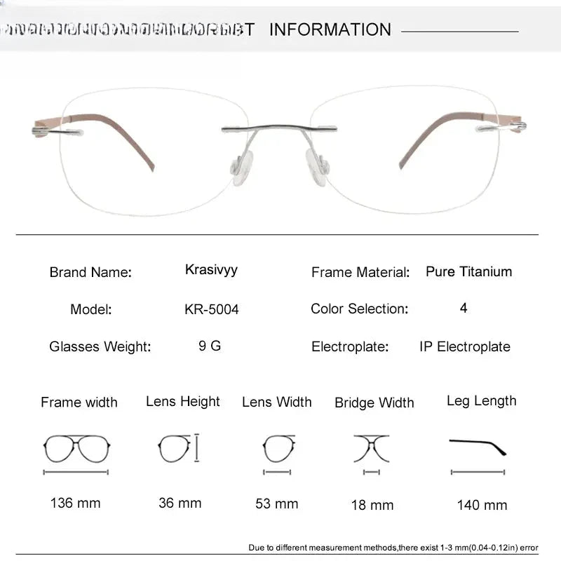 Women's Oval Rimless Titanium Flat Top Prescription Glasses 35004 — view 2 | Rx Spectacle