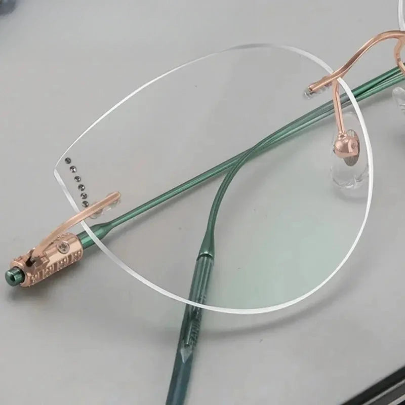 Women's Cat Eye Rimless Titanium Prescription Glasses 694218 — view 3 | Rx Spectacle