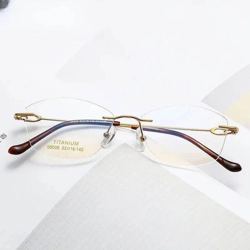Women's Cat Eye Rimless Titanium Prescription Glasses 196006 — view 1 | Rx Spectacle