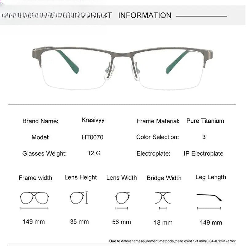 Men's Square Semi-Rimless Titanium Prescription Glasses Kr0070 — view 6 | Rx Spectacle