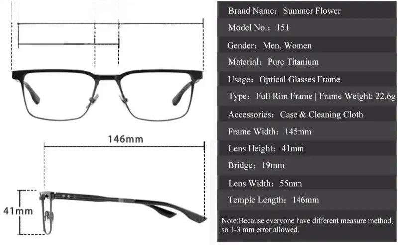 Men's Square Full Rim Titanium Prescription Glasses 151 — view 9 | Rx Spectacle