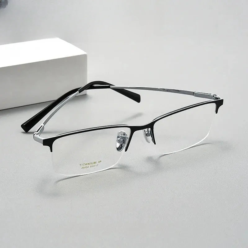 Men's Square Semi-Rimless Titanium Prescription Glasses 26002 — view 1 | Rx Spectacle