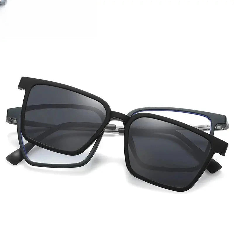 Unisex Square Full Rim Titanium Clip-On Prescription Glasses 972176 — view 4 | Rx Spectacle