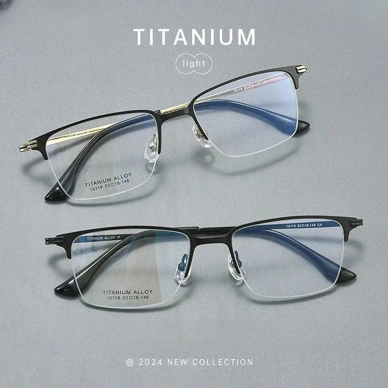 Unisex Square Semi-Rimless Titanium Reading Glasses V15119 — view 1 | Rx Spectacle