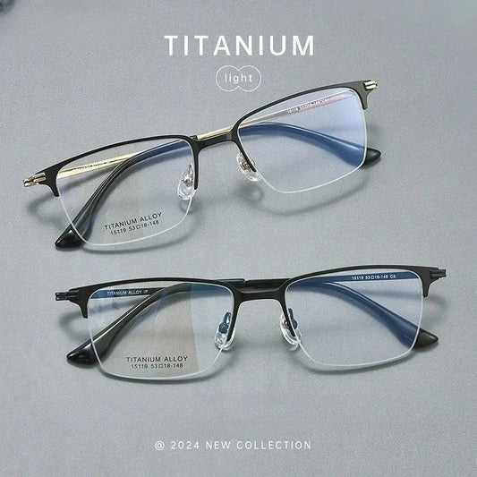 Unisex Square Semi-Rimless Titanium Reading Glasses V15119 — view 1 | Rx Spectacle