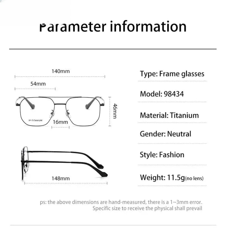 Unisex Square Full Rim Titanium Double Bridge Reading Glasses 698434 — view 2 | Rx Spectacle