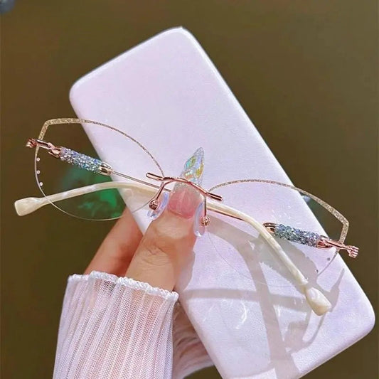 Women's Cat Eye Rimless Titanium Prescription Glasses H1 — view 1 | Rx Spectacle