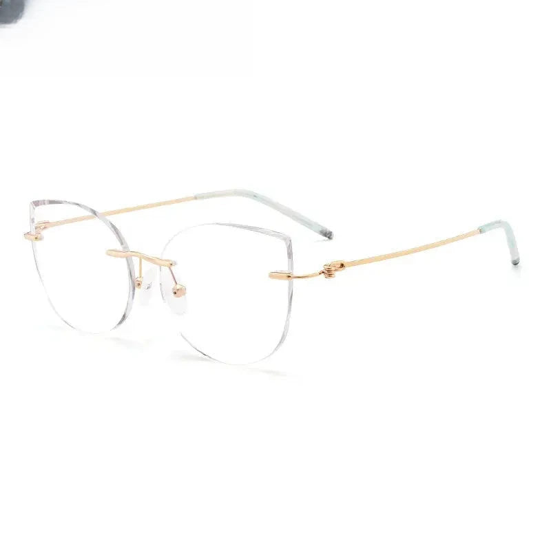 Unisex Cat Eye Rimless Titanium Prescription Glasses 8587 — view 3 | Rx Spectacle