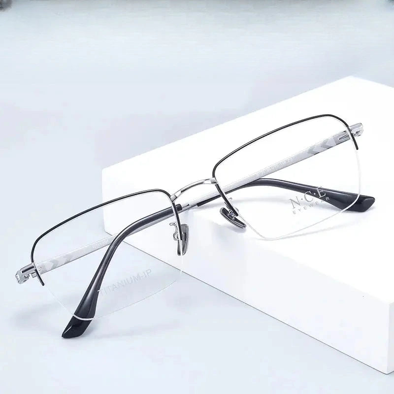 Unisex Polygon Semi-Rimless Titanium Prescription Glasses 81304 — view 1 | Rx Spectacle