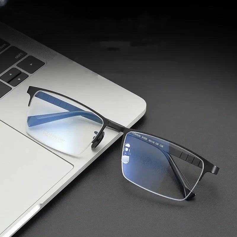 Men's Square Semi-Rimless Titanium Oversized Prescription Glasses 91058 — view 3 | Rx Spectacle