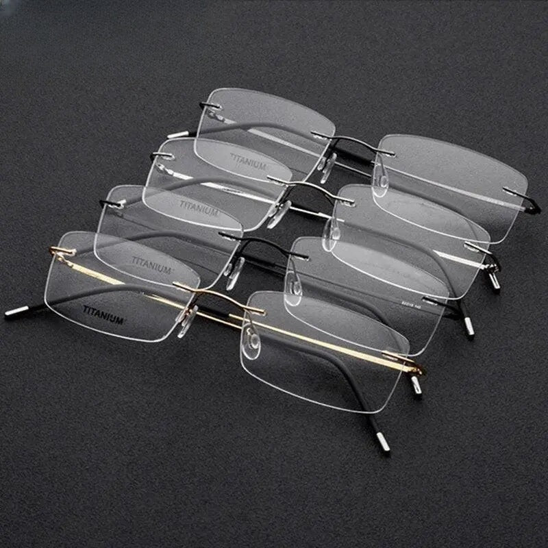 Men's Rectangular Rimless Titanium Prescription Glasses 3127 — view 7 | Rx Spectacle