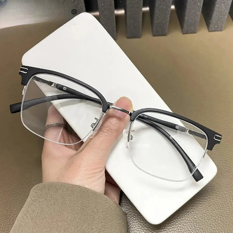Unisex Square Semi-Rimless Titanium Reading Glasses 2242 — view 5 | Rx Spectacle