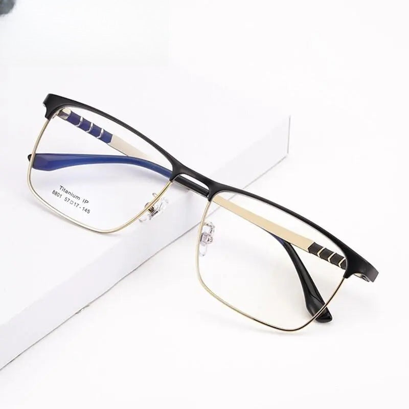 Men's Square Full Rim Titanium Prescription Glasses 8801 — view 1 | Rx Spectacle