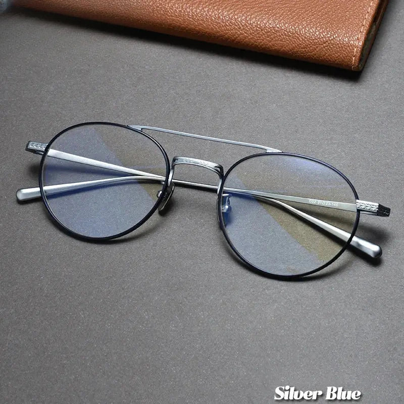Men's Round Full Rim Titanium Double Bridge Prescription Glasses 474020 — view 5 | Rx Spectacle
