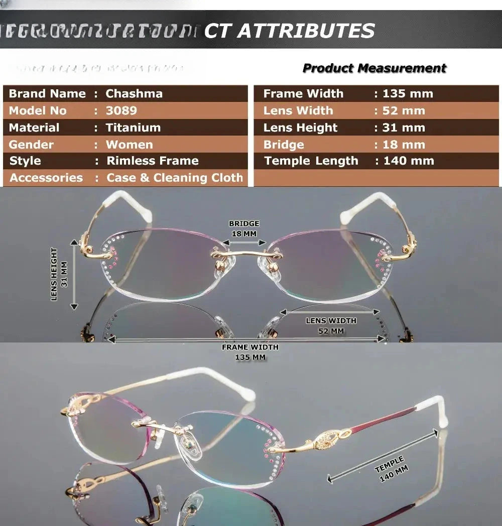 Women's Oval Rimless Titanium Prescription Glasses 30894 — view 2 | Rx Spectacle