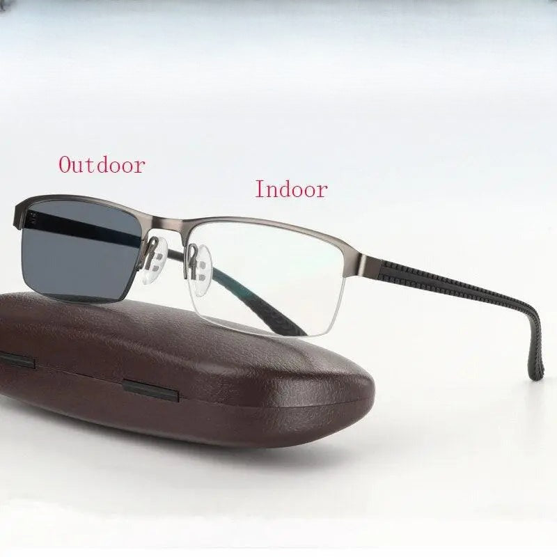 Men's Rectangular Semi-Rimless Titanium Reading Glasses 9bs — view 1 | Rx Spectacle