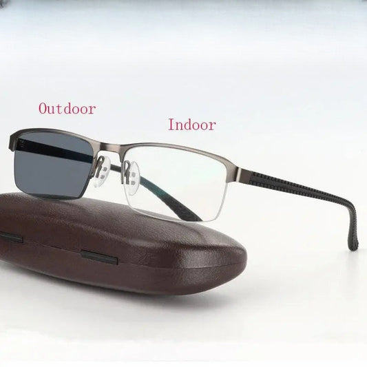 Men's Rectangular Semi-Rimless Titanium Reading Glasses 9bs — view 1 | Rx Spectacle