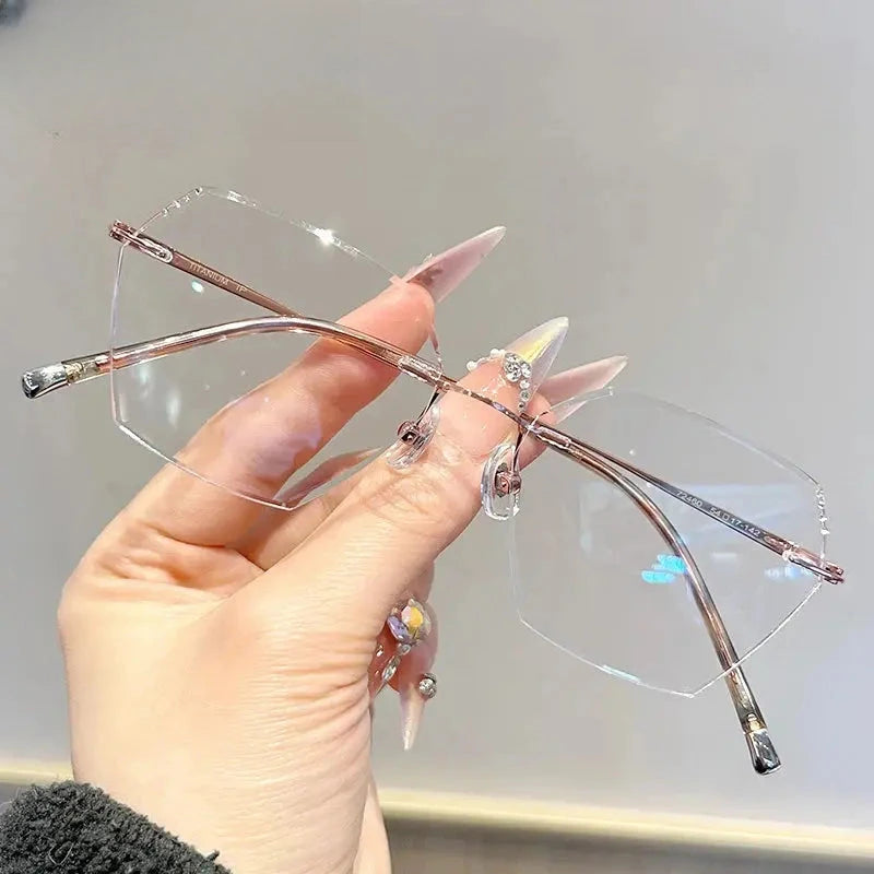 Women's Polygon Rimless Titanium Flat Top Prescription Glasses 435218 — view 3 | Rx Spectacle