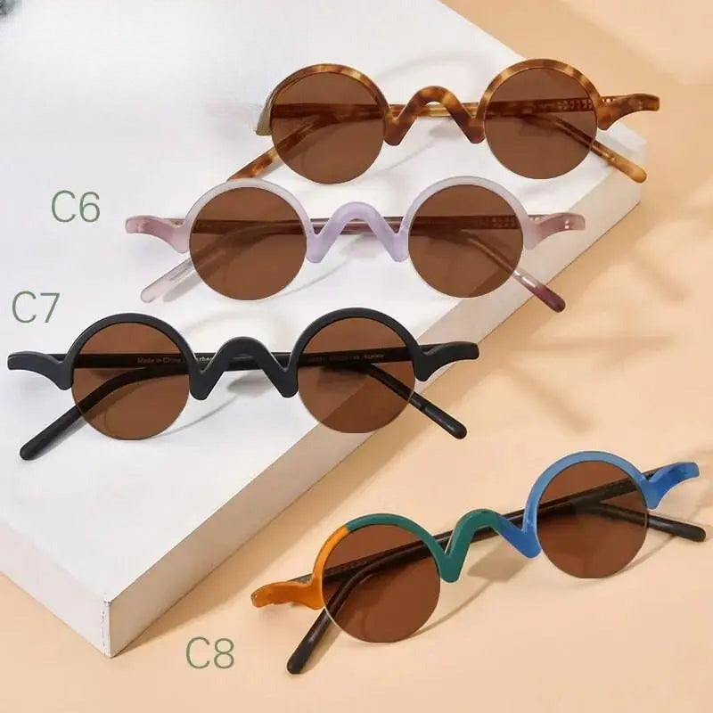 Unisex Round Semi-Rimless Acetate Prescription Glasses — view 6 | Rx Spectacle