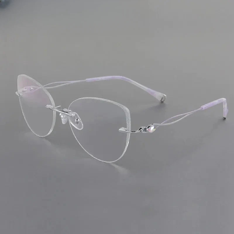 Women's Cat Eye Rimless Titanium Prescription Glasses 88057 — view 5 | Rx Spectacle