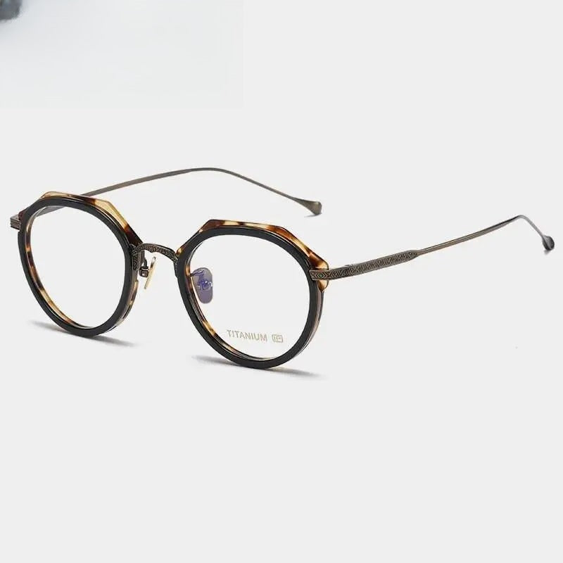 Unisex Round Full Rim Titanium Flat Top Prescription Glasses Gxyj1140 — view 7 | Rx Spectacle