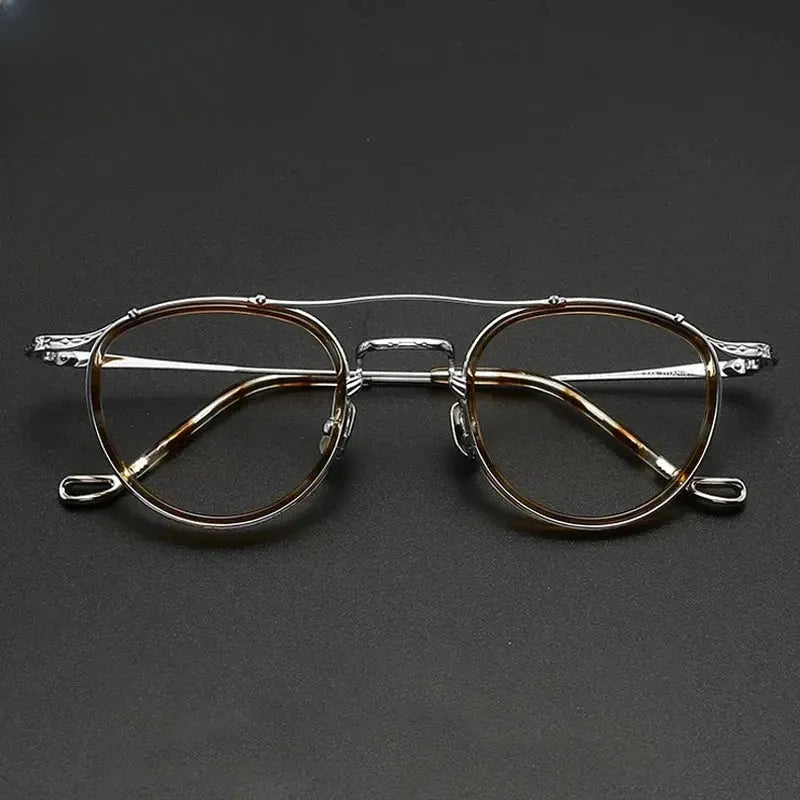 Unisex Oval Full Rim Titanium Double Bridge Prescription Glasses 574154 — view 1 | Rx Spectacle