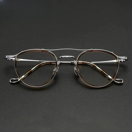 Unisex Oval Full Rim Titanium Double Bridge Prescription Glasses 574154 — view 1 | Rx Spectacle