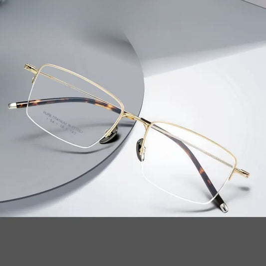 Men's Square Semi-Rimless Titanium Prescription Glasses 81775 — view 1 | Rx Spectacle