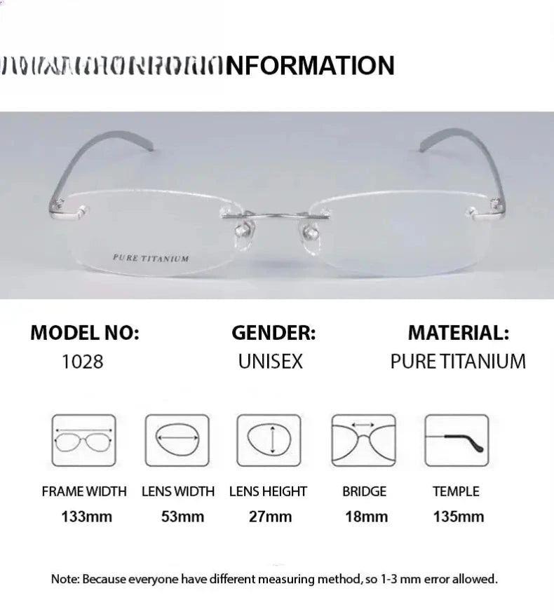 Women's Square Rimless Titanium Prescription Glasses Eyeglasses102844 — view 2 | Rx Spectacle