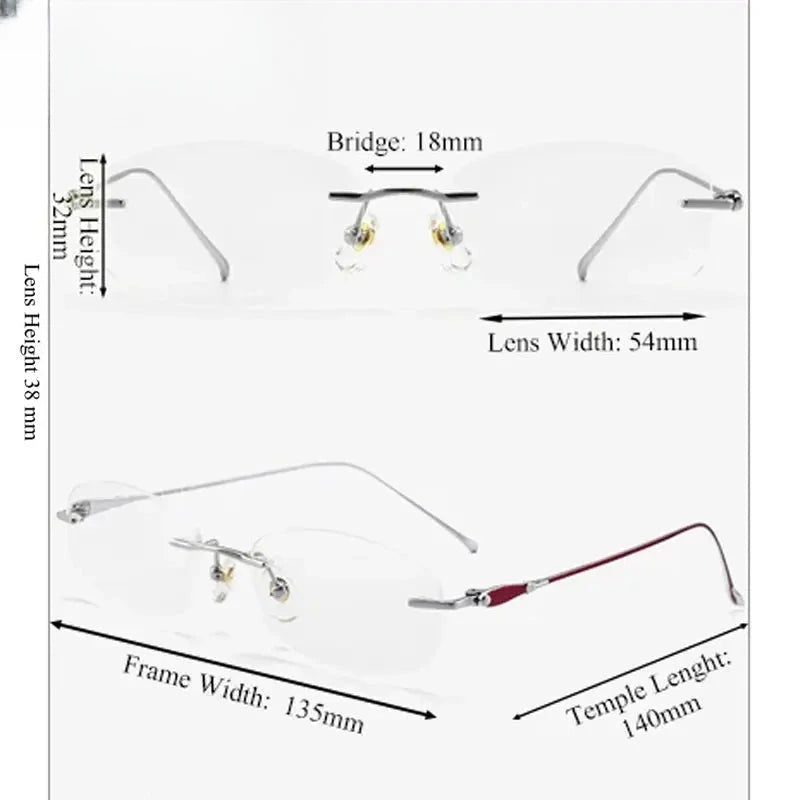 Women's Square Rimless Titanium Prescription Glasses 408145 — view 2 | Rx Spectacle