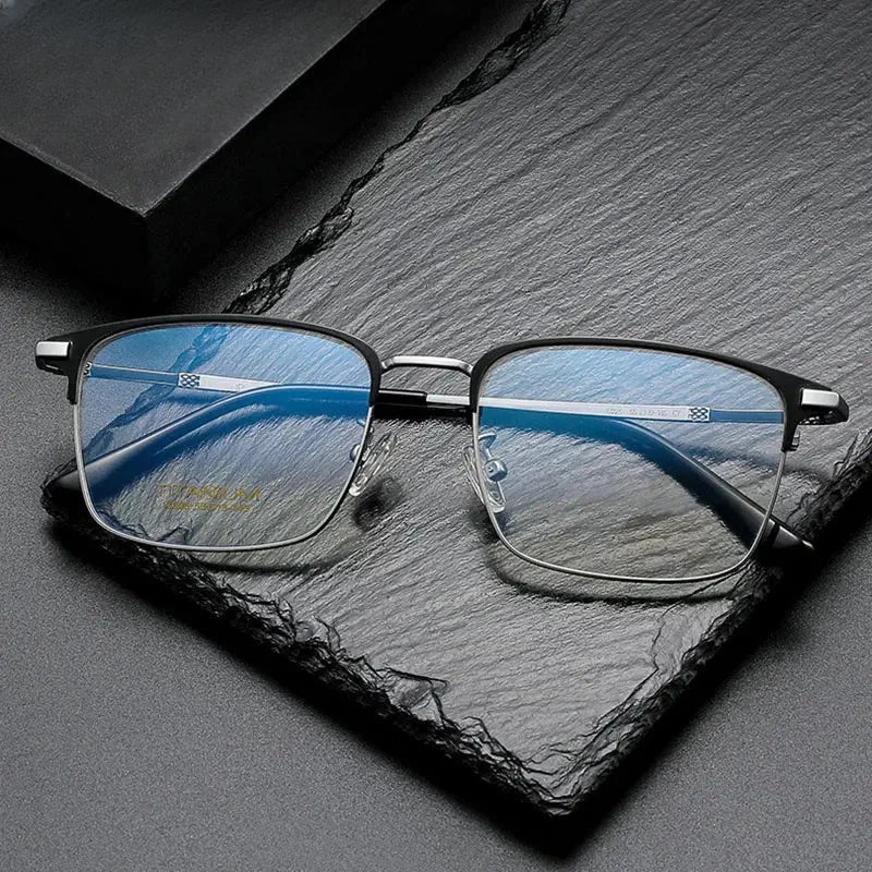 Men's Square Full Rim Titanium Prescription Glasses 710225 — view 1 | Rx Spectacle