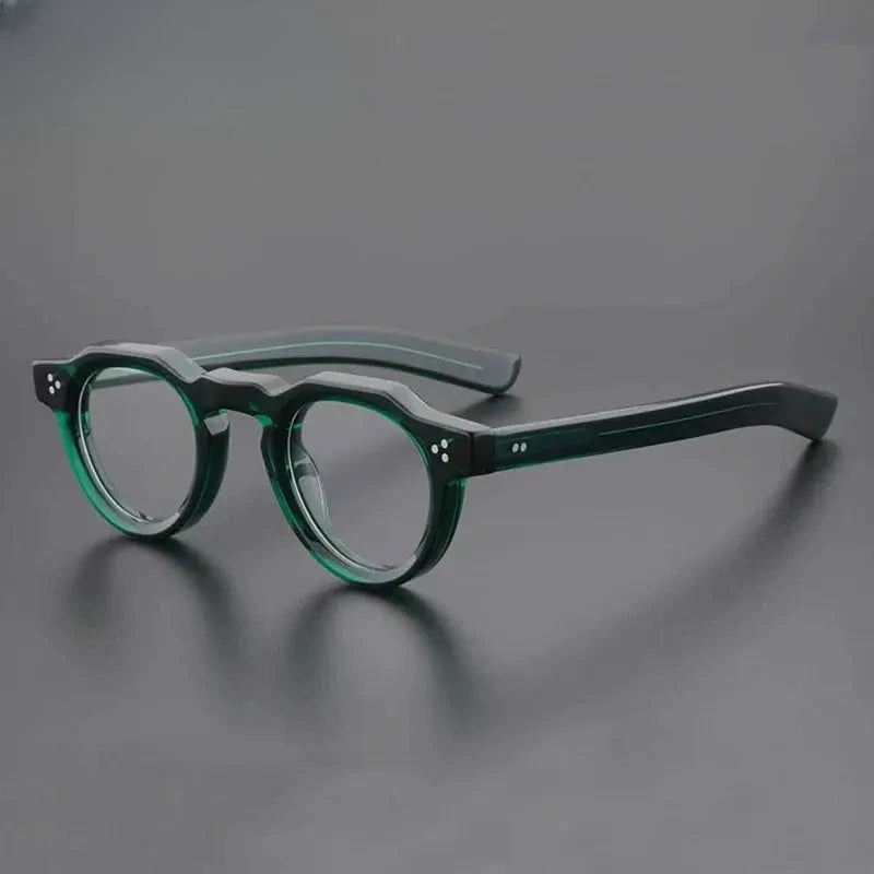 Unisex Round Full Rim Acetate Flat Top Prescription Glasses Y4341 — view 4 | Rx Spectacle