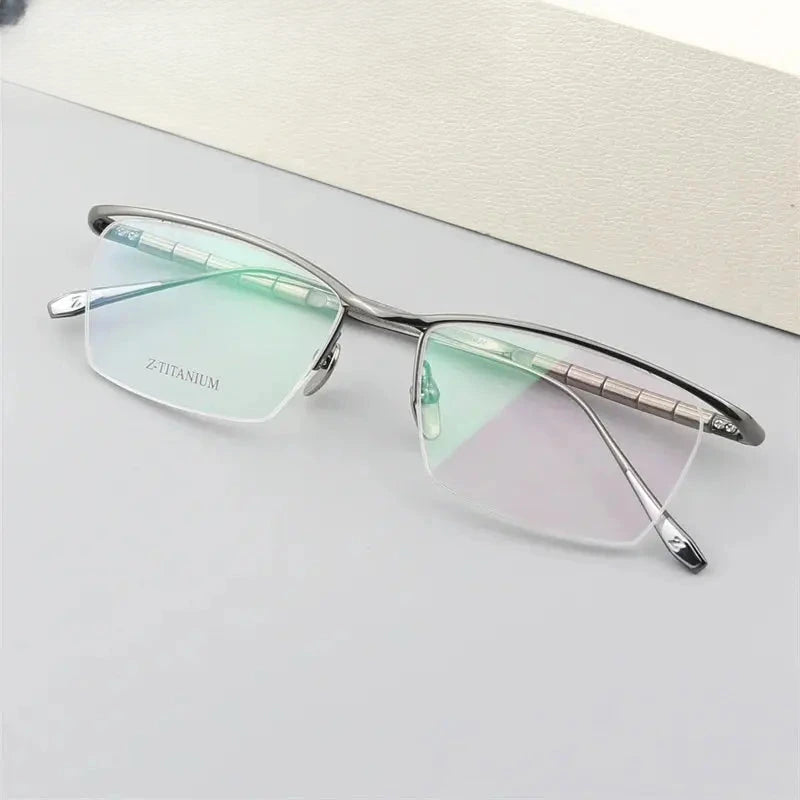 Unisex Browline Semi-Rimless Titanium Prescription Glasses 627037 — view 4 | Rx Spectacle