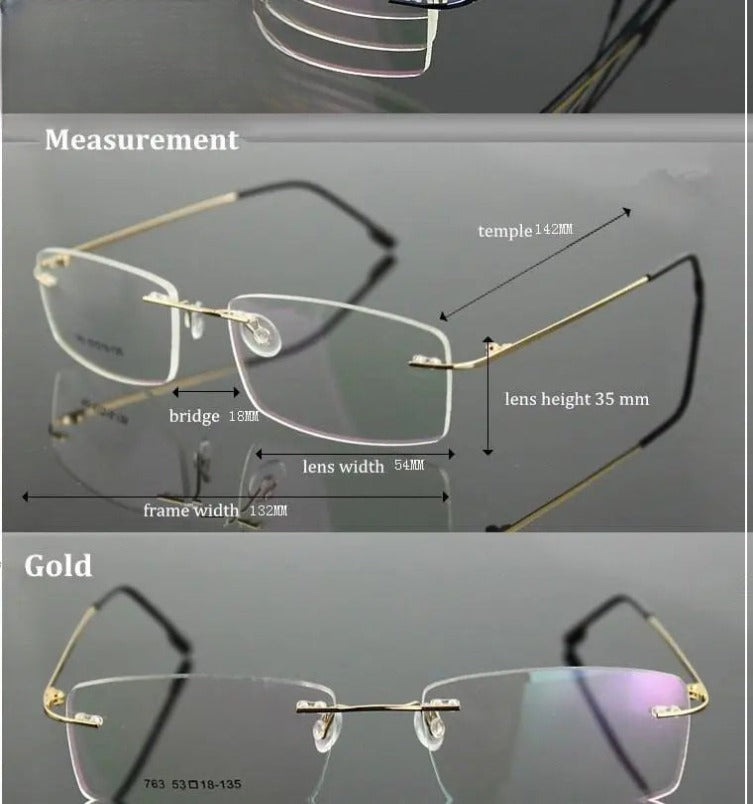 Unisex Square Rimless Titanium Prescription Glasses 763 — view 10 | Rx Spectacle