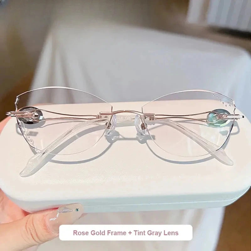 Women's Butterfly Rimless Titanium Prescription Glasses 13855 — view 3 | Rx Spectacle